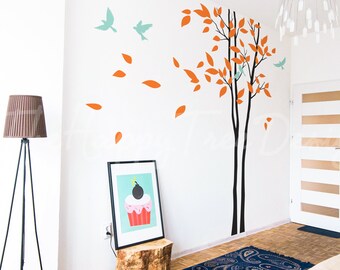 Naklejka ścienna z winylu „Długie drzewo i ptaki” – Mural przyrodniczy