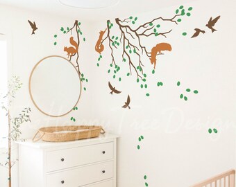 Décalcomanie murale branche d'écureuil – décoration murale pour chambre d'enfant