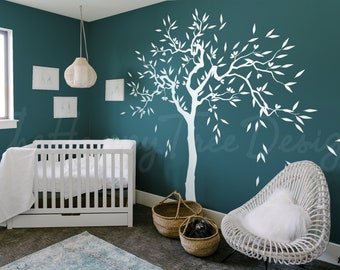 Décalcomanie murale en vinyle arbre blanc - Papier peint arbre généalogique de pépinière