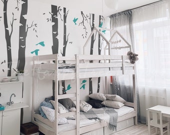 Wandtattoo Waldbaum - Kinderzimmer Wandbild Langer Baum