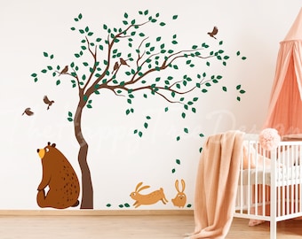 Sticker mural animal de la forêt - Ours, lapin, arbre Déco pour chambre d'enfant