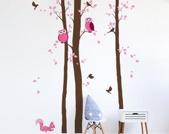 Ensemble d'autocollants muraux pour arbre, hibou et oiseau – Décoration de chambre d'animaux