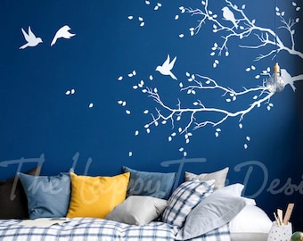 Naklejka ścienna „Dzika gałąź” – Ptaki i liście, kolorowy zestaw naklejek