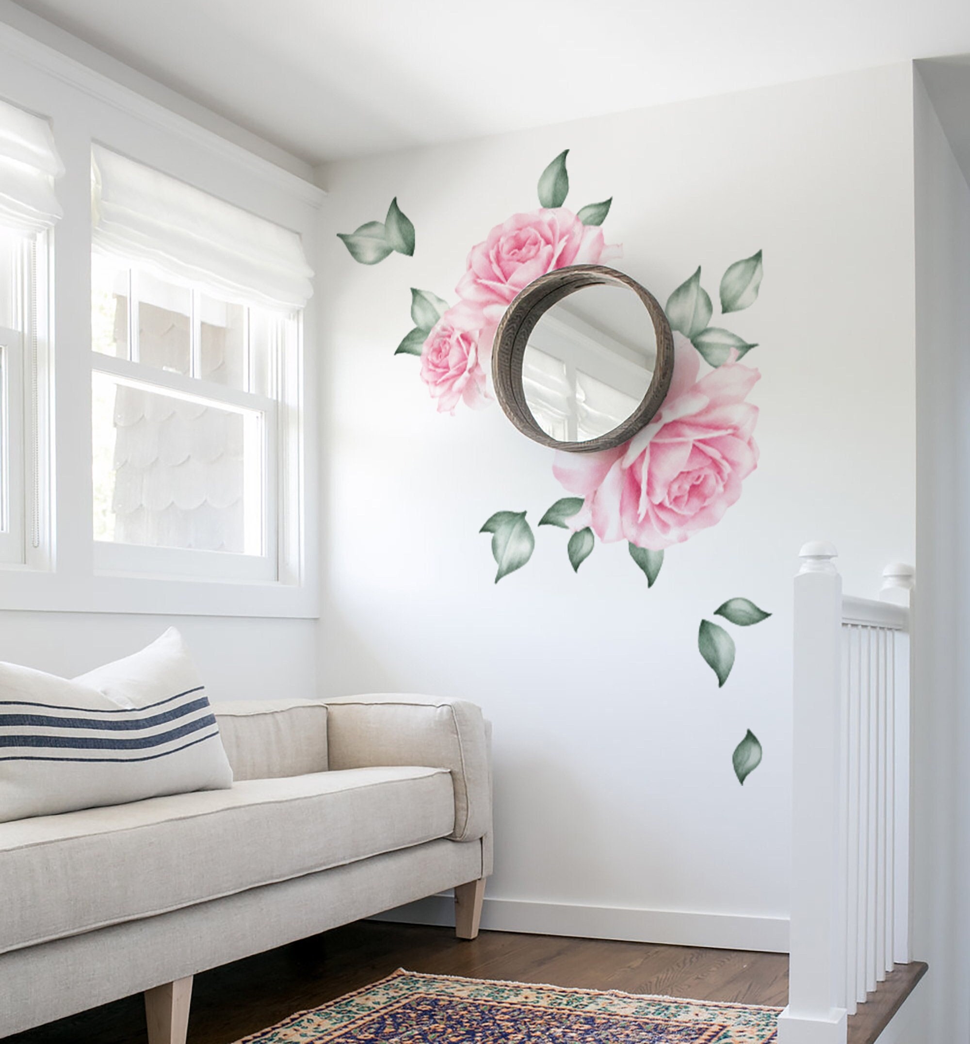 M ACHOOSE Flower Wall Decals Pink Flowers and Birds Wall Sticker Peel and Stick Removable Decal Home Décor Stickers &Murals Wall Decor for Home