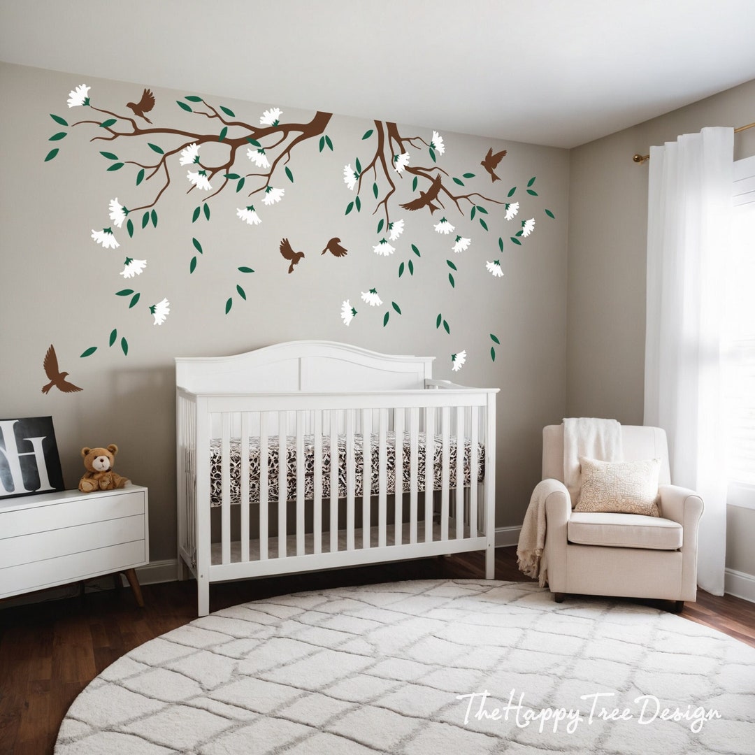 Floral Branch Design Kid Room Mural Wall Decal Set Nursery Flower Tree ...