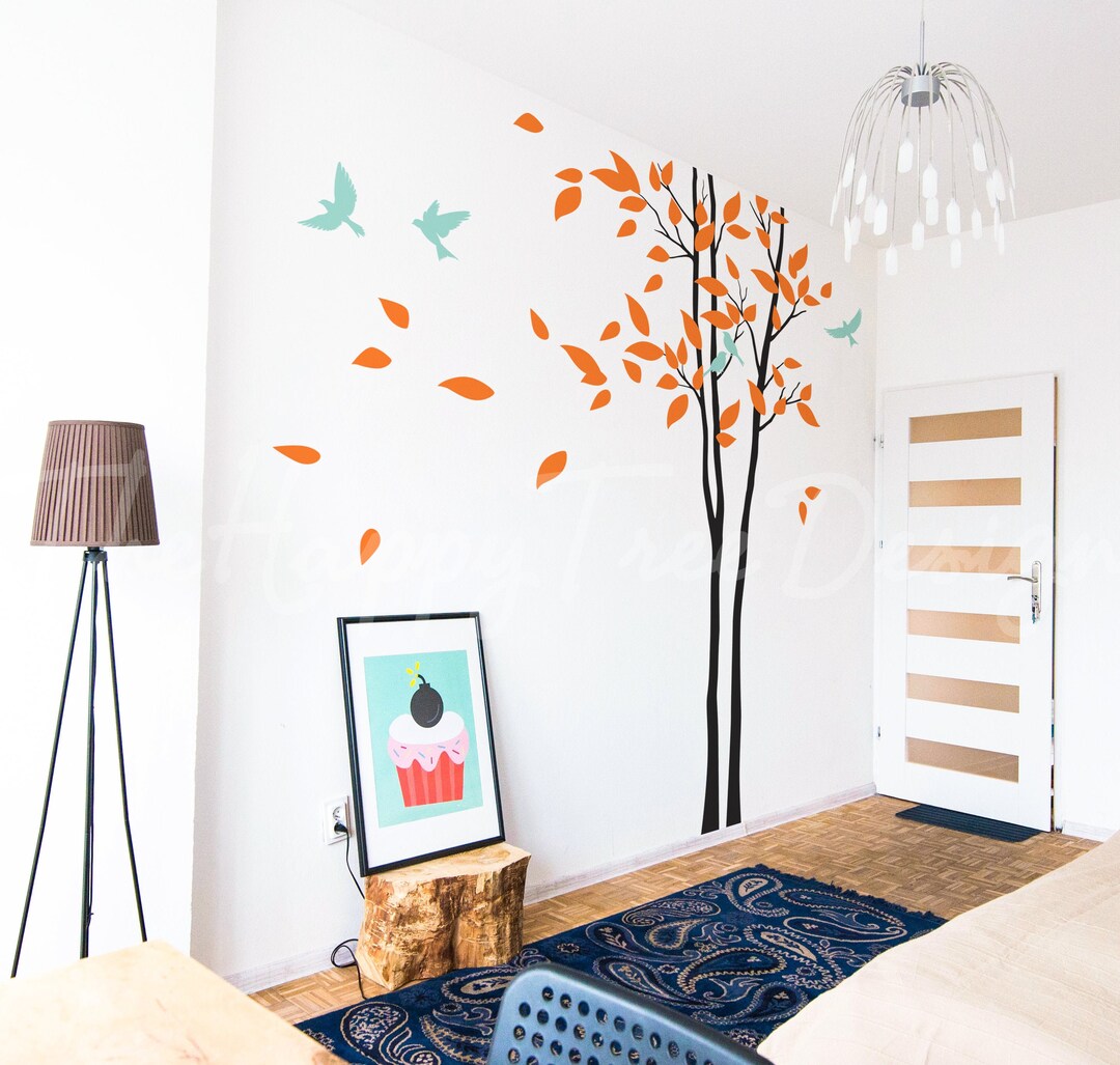Long Tree and Birds Vinyl Wall Decal – Nature Mural - Etsy