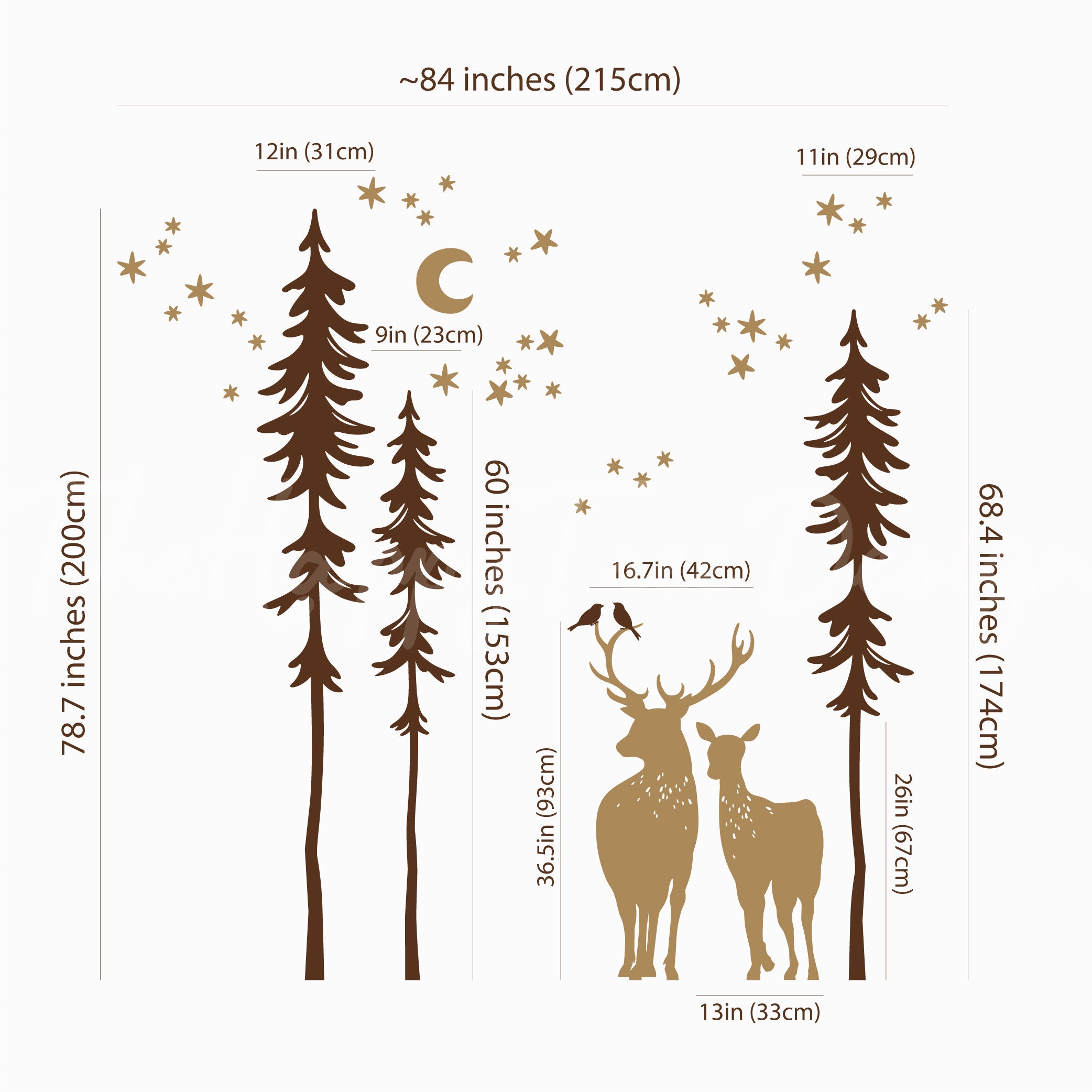 Forest Deer Wall Decal Set Spruce Mural Wall Sticker for Any - Etsy