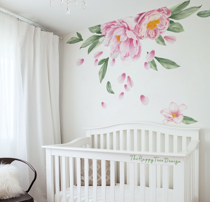 Pink Peony Wall Decal Set – Botanical Nursery Mural - HT133 - Etsy