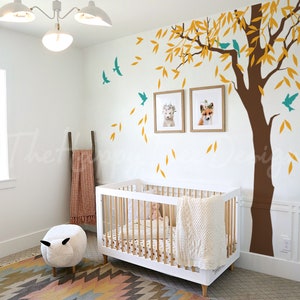 Big Tree Design Yellow Leaf Wall Art Kid Room Wall Art Set Long Tree ...