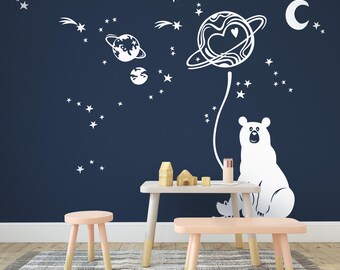 Space Bear Vinyl Wall Decal – Kid's Room Animal Sticker Set