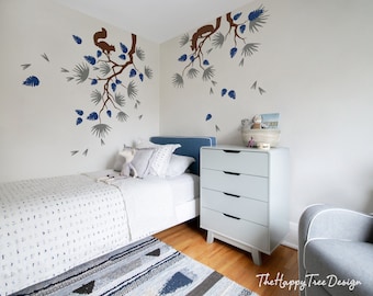 Squirrels on Branch Wall Decal – Kid's Room Forest Design