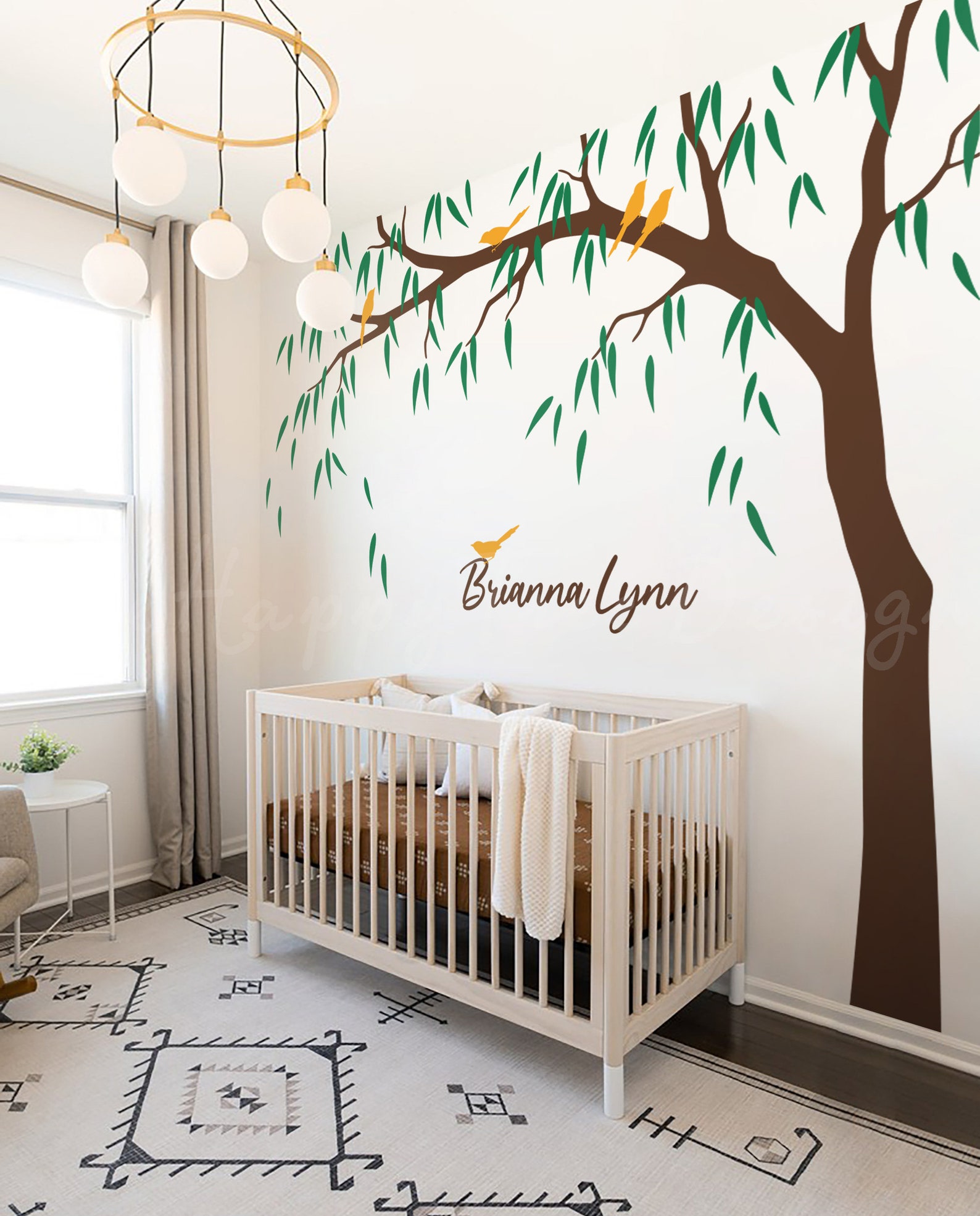 Green Wall Nursery Tree Decal Big White Tree Decal Weeping Etsy