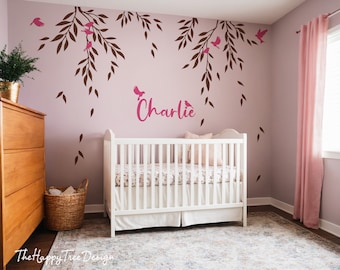 Botanical Branch Wall Decal – Custom Name, Kid's Room Mural