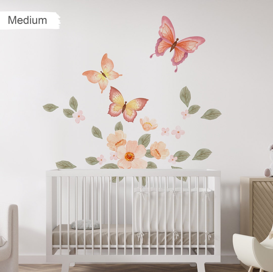 Big Flower Butterfly Mural Set Toddler Fairy Tail Butterfly Room Peach ...