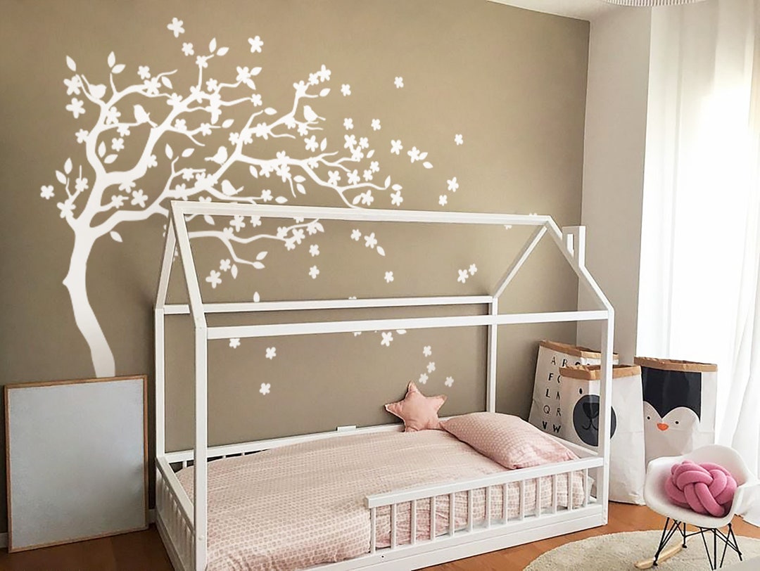 White Nursery Blossom Tree Wall Decal Set - Elegant Tree Design for a ...