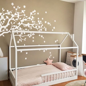 White Nursery Blossom Tree Wall Decal Set - Elegant Tree Design for a Whimsical Nursery - HT080