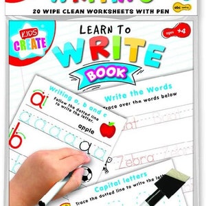 Kids Create - A5 Writing Workbook Sheets - ABC Alphabet Letters, Wipe Clean Workbook for Ages 4+