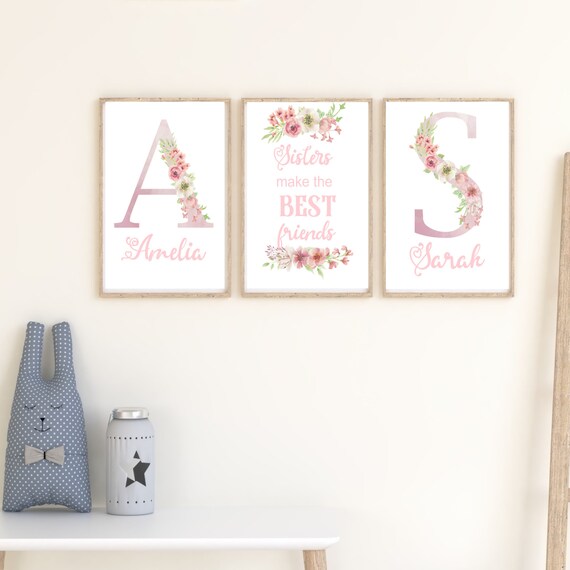 Pink Nursery Print Nursery Wall Art Set of 3 Prints Sister Etsy