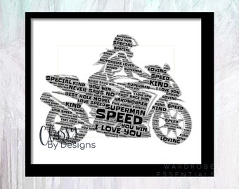 PERSONALISED Motorbike Yamaha Bike Print Christmas Birthday Gifts for Dad/Grandad - ANY MESSAGE - Birthday Fathers Day A4 Framed Prints