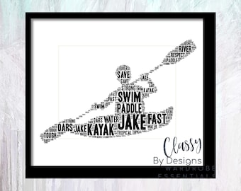 PERSONALISED Word Art Kayak-Unique Gift-For Men For Sports lover-Celebration Tournament Memorial Fathers Day   kayak cards