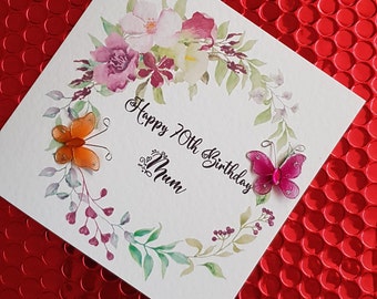 EDITABLE Birthday Card Mum, Nan, Auntie Daughter, Any Name 30th 40th 50th 60th 70th 80th 90th 100th Butterfly watercolor