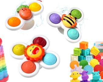 Suction Cup Spinner Toys, Personalised Suction Toy with Silicone Bubbles Kids for Bath and Window, Baby Toys for 1+ Years Old  Sensory aid