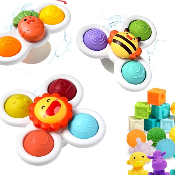 Suction Cup Spinner Toys, Personalised Suction Toy with Silicone Bubbles Kids for Bath and Window, Baby Toys for 1+ Years Old  Sensory aid