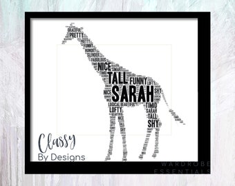 PERSONALISED Word Art Giraffe-Unique Gift-For Him Her Girls Boys Women Men For Animal lover-Anniversary Birthday Special Occasion