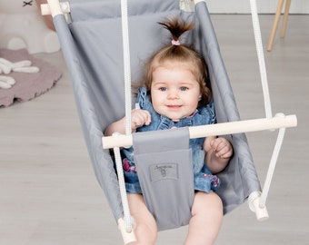 Sedia a dondolo grigia per bambini, amaca in tessuto per interni ed esterni
