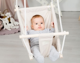Sedia a dondolo per bambini Amaca per bambini Altalena beige per sala giochi Tessuto Schaukel Regalo per il 1 ° compleanno