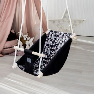 Toddler swing Kids Hanging chair Indoor Black Fabric schaukel Playroom swing Children hammock seat