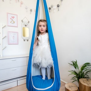 Blue pod swing Indoor sensory swing for kids Hanging chair seat Fabric swings Toddler gift