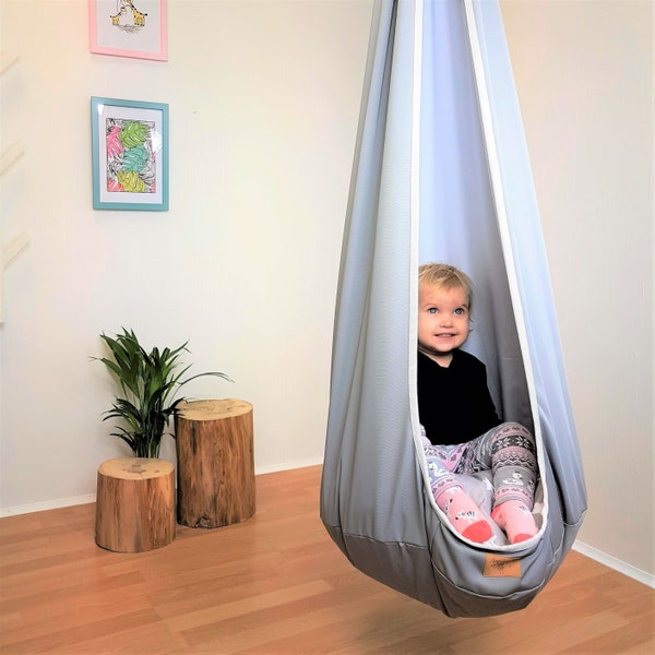 Kids cocoon swing chair Hanging pod Toddler indoor sensory hammock swing Playroom decor