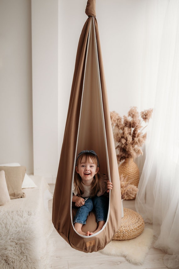 Handmade indoor swing chair Linen swing for baby Boy first birthday Nautical nursery Ship toddler room Kids hanging hammock