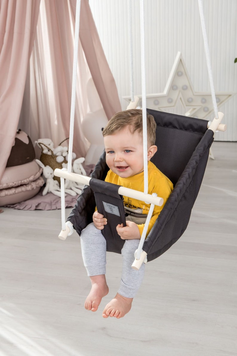 Black cotton baby swing Indoor toddler swing chair Schaukel Etsy