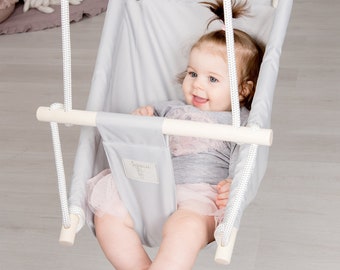 Sedia a dondolo per bambini in tessuto grigio, amaca per la cameretta dei bambini