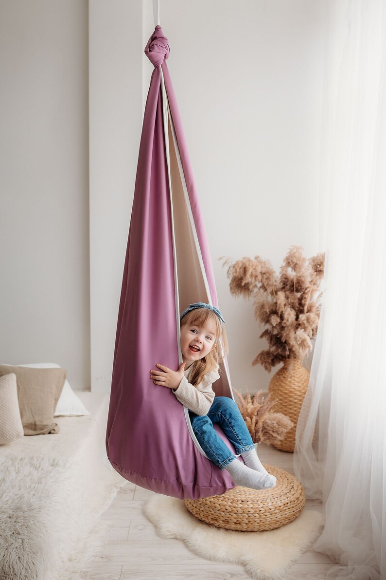 Purple sensory cocoon swing Toddler hammock Hanging pod for kids