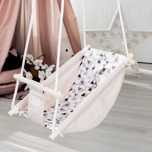 Beige Toddler Swing: Hanging Cotton Seat, Nursery Decor