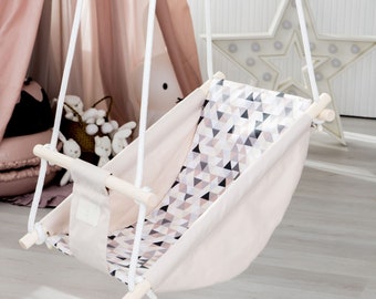 Altalena beige per bambini: seduta sospesa in cotone, decorazione per la cameretta dei bambini