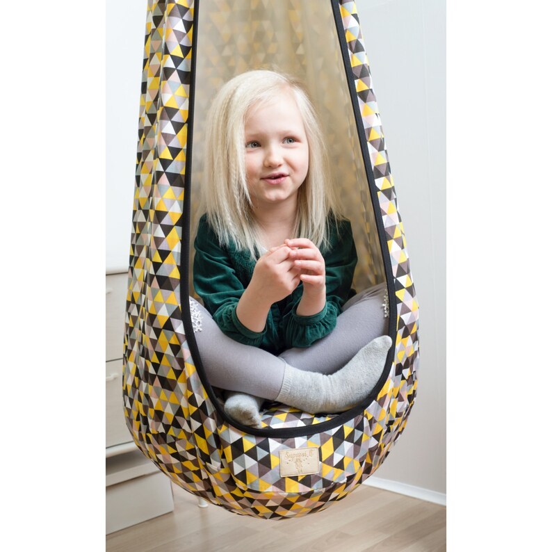 Indoor hammock swing Cocoon hanging seat Toddler swing chair Scandinavian decor Geometric pattern hanging chair Adult swing Nursery decor