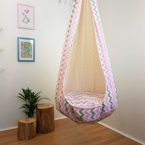 Indoor Swing Chair Hanging Seat Pink Hammock Chair Toddler Swing Cocoon Kids Room Decor Adult Swing Scandinavian Decor Indoor Hammock