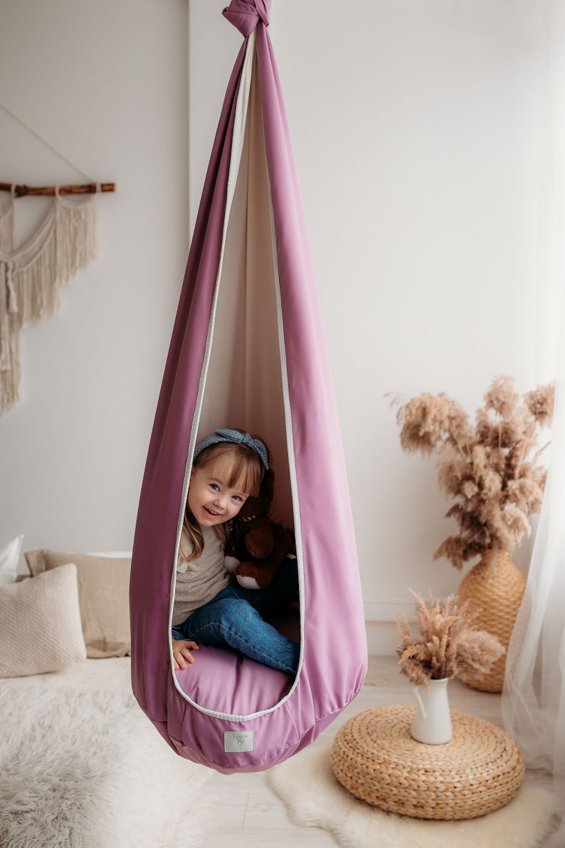Purple sensory cocoon swing Toddler hammock Hanging pod for kids