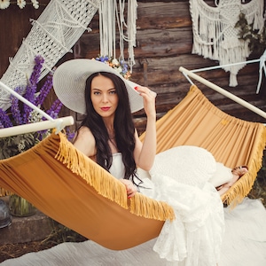 Fringed hammock adult Outdoor Garden Hamaca Camping hammock Boho porch swing