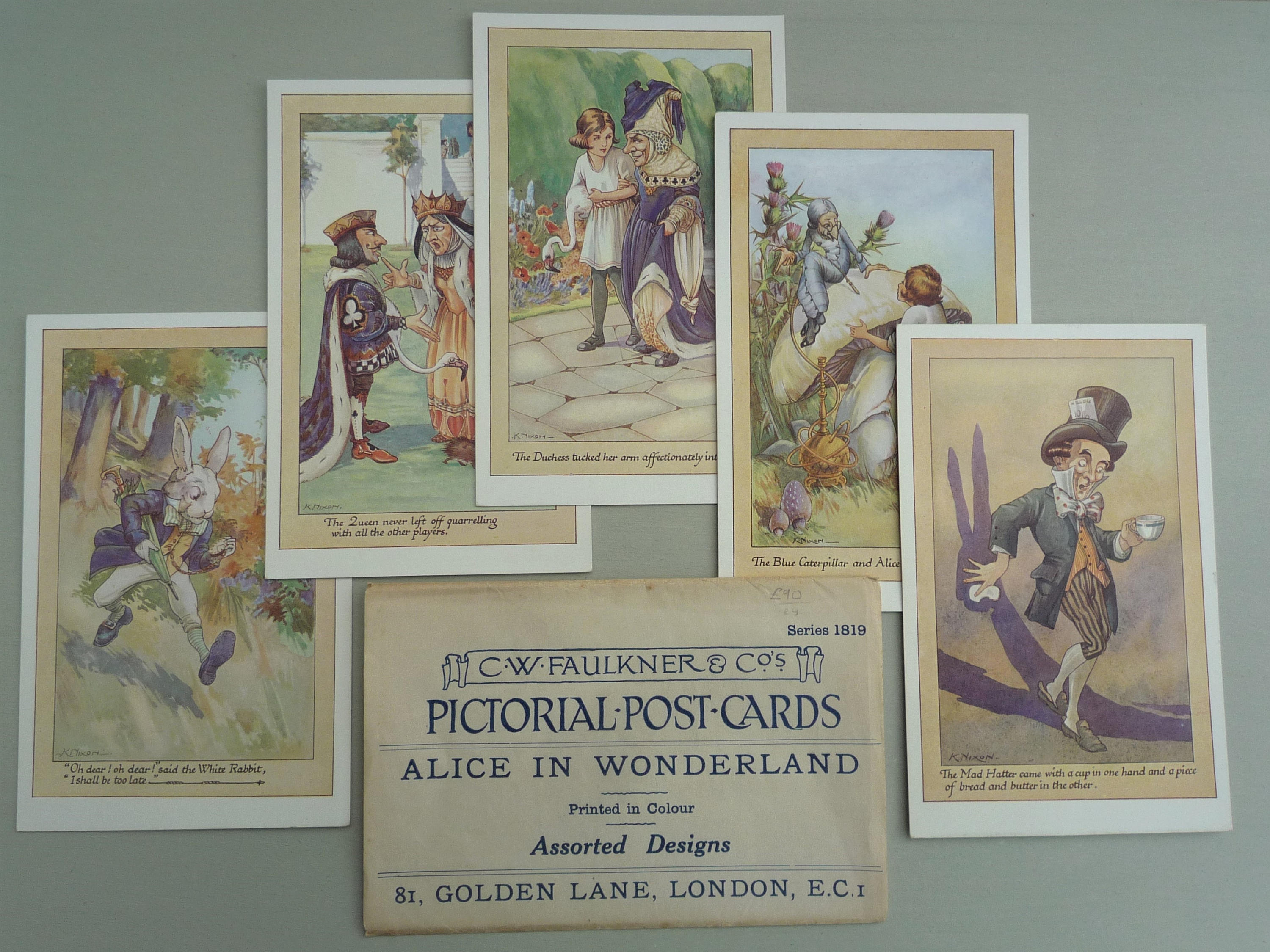 Alice In Wonderland Vintage Postcards K Nixon Cw Faulkner 1819