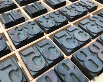 Vintage Wooden Printers' Block Numbers, Letterpress Digits 1 2 3 4 5 6 7 8 9 0 Type 1", 25 mm