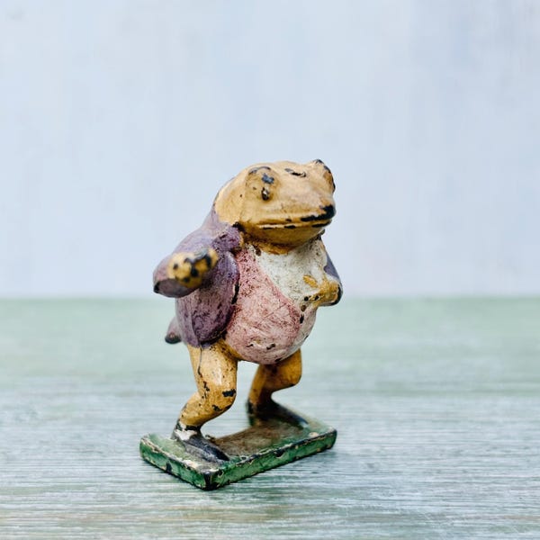 Miniature Beatrix Potter Lead Frog Figure, Timpo Jeremy Fisher Figurine, Vintage Britains Era Animal