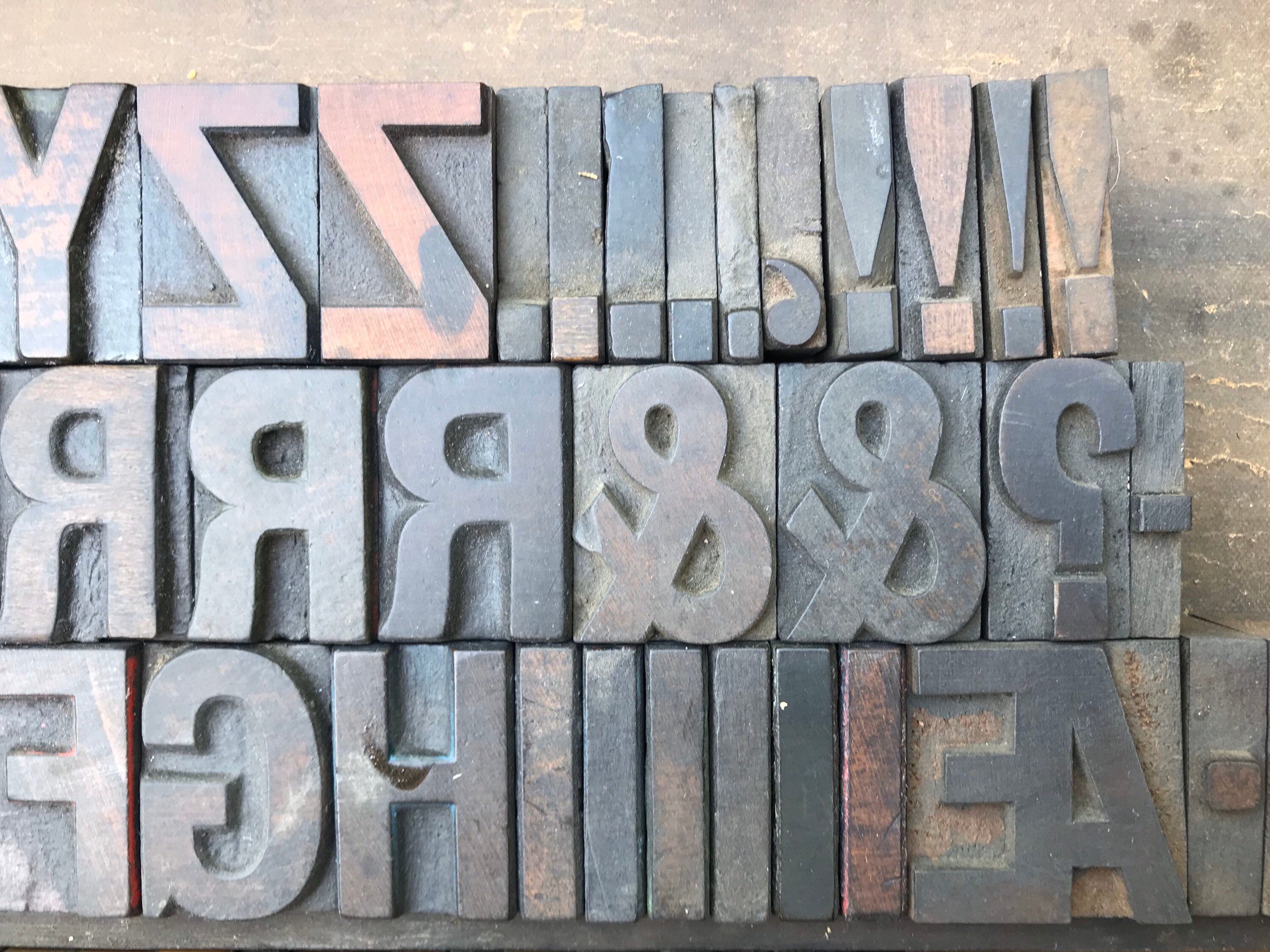 wooden letterpress print block capital letters wood type
