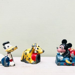 Vintage Disney Salco Pencil Sharpener, Miniature Mickey Mouse Pluto Donald Duck Lead Toy Figure