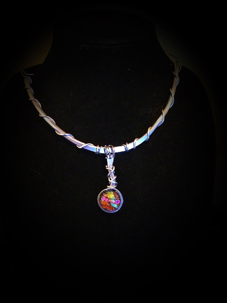 On adjustable chain TWISTED UP Statement piece made with dichroic fused glass stone Necklace Hand made Necklace