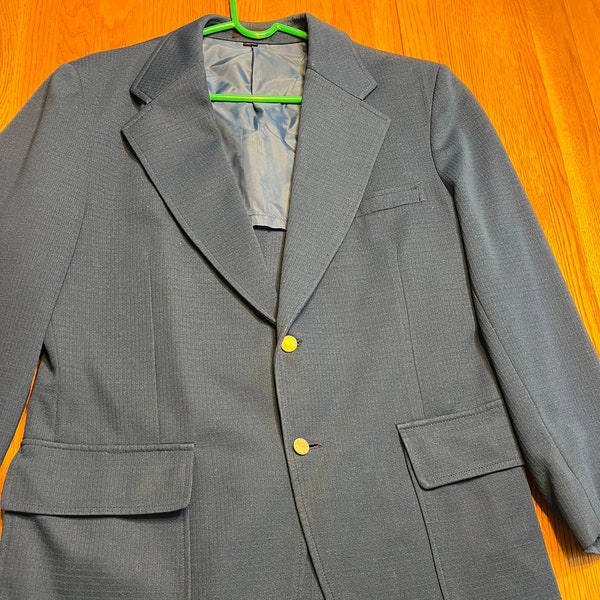Groovy 1970s Sir Walter University Vintage Bright Blue 100% Polyester Sports Coat Jacket Size 42R Vintage Suit Jacket Blazer 2-Button